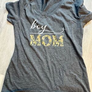 Boy Mom Graphic Tee - Gray with Yellow Print